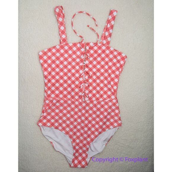 NEW Onia Raquel Barbiecore pink gingham check raquel one piece swimsuit, size XL - Picture 2 of 15